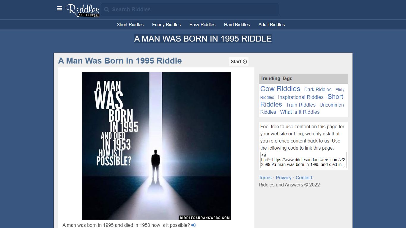 A Man Was Born In 1995 Riddle - Riddles and Answers